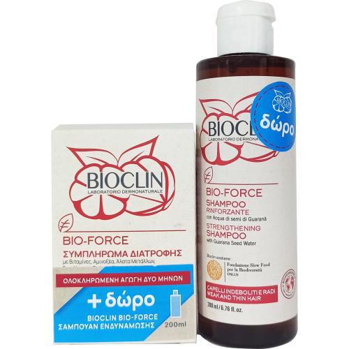 Bioclin Πακέτο Προσφοράς Bio-Force Συμπλήρωμα Διατροφής για την Καλή Υγεία των Μαλλιών 60tabs & Δώρο Bio-Force Σαμπουάν Ενδυνάμωσης 200ml